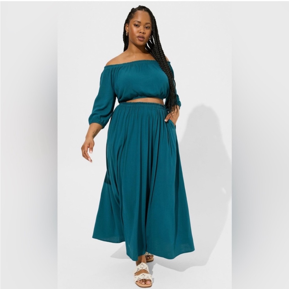 TORRID Maxi Rayon Slub Off Shoulder Skirt Set